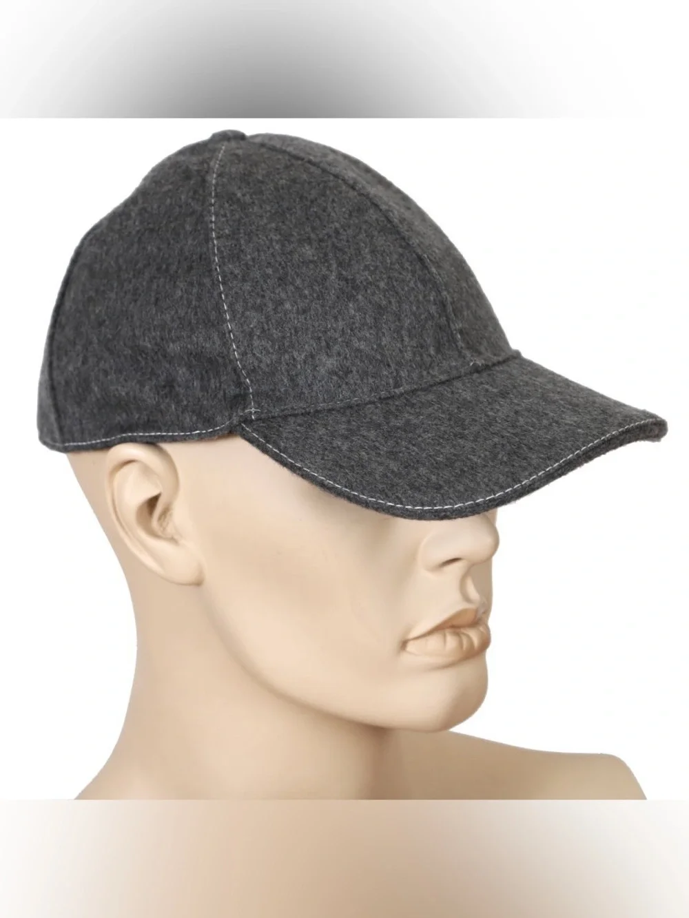Gucci Dark Grey Wool Baseball Cap with Embroidered Interlocking GG embroidey L